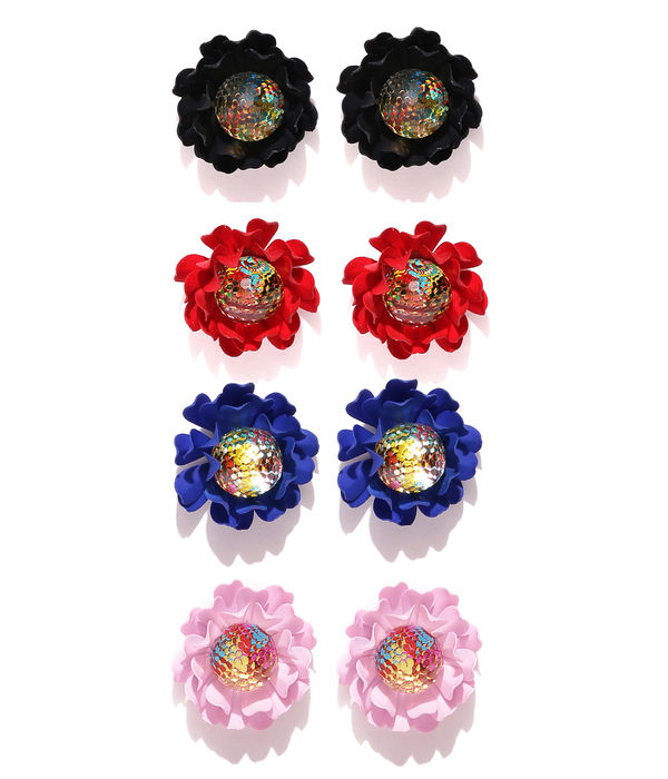 YouBella Jewellery Combo of 4 Floral Stud Earrings for Girls and Women (Multi) (YBEAR_33353)